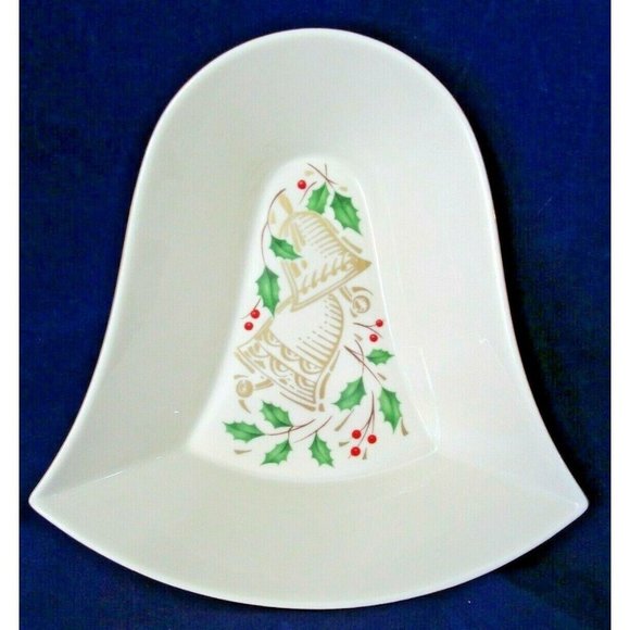 Lenox Shimmering Bells Holly Berry Large Bell Shaped Serving Bowl EUC USA Made - Picture 1 of 10